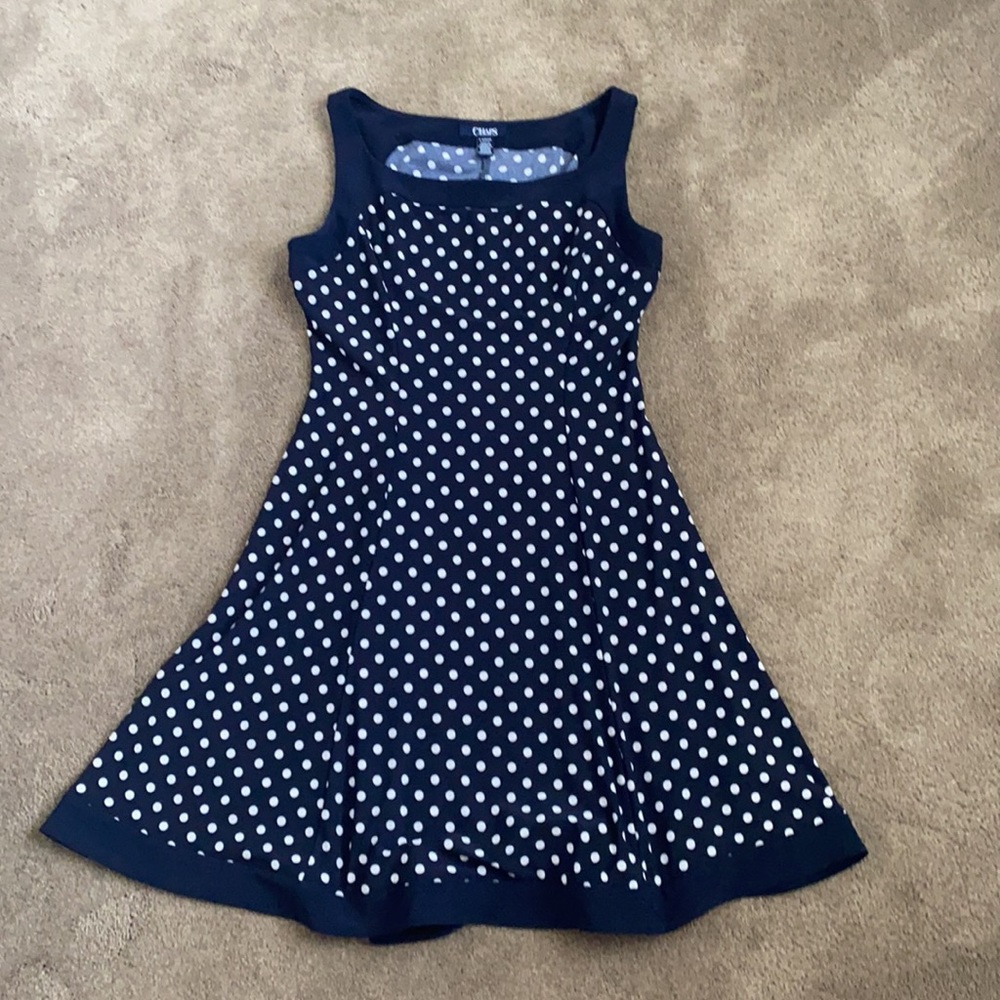 Chaps petite boat neck sleeveless polka dot summer dress - Picture 7 of 11
